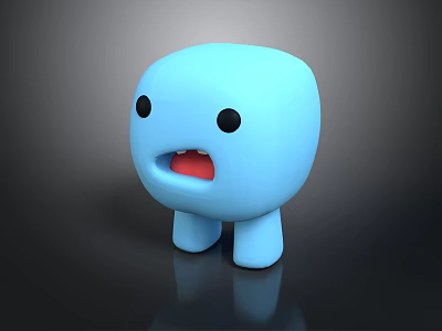 Blue Cute Cartoon Character 3D Model With Simple Design Black Eyes Red Mouth 3d model