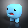 Blue Cute Cartoon Character 3D Model With Simple Design Black Eyes Red Mouth
