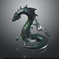3D Mythical Dragon Sculpture With Teal Green Shiny Body Spiked Back And Detailed Wings