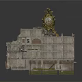 Old Weathered Stone Building Structure With Clock On Top And Broken Sections