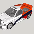 Rally Car With White Red Blue Livery Front Round Headlights Large Wheels Rear Spoiler