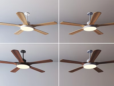 Modern Air Conditioner Fan With Wooden Blades And White Light Ceiling Mounted Design Styles 3d model