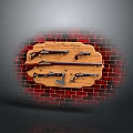 Custom TNT Weaponry Collection With Revolvers Axe And Rifle Mounted On Brick Wall
