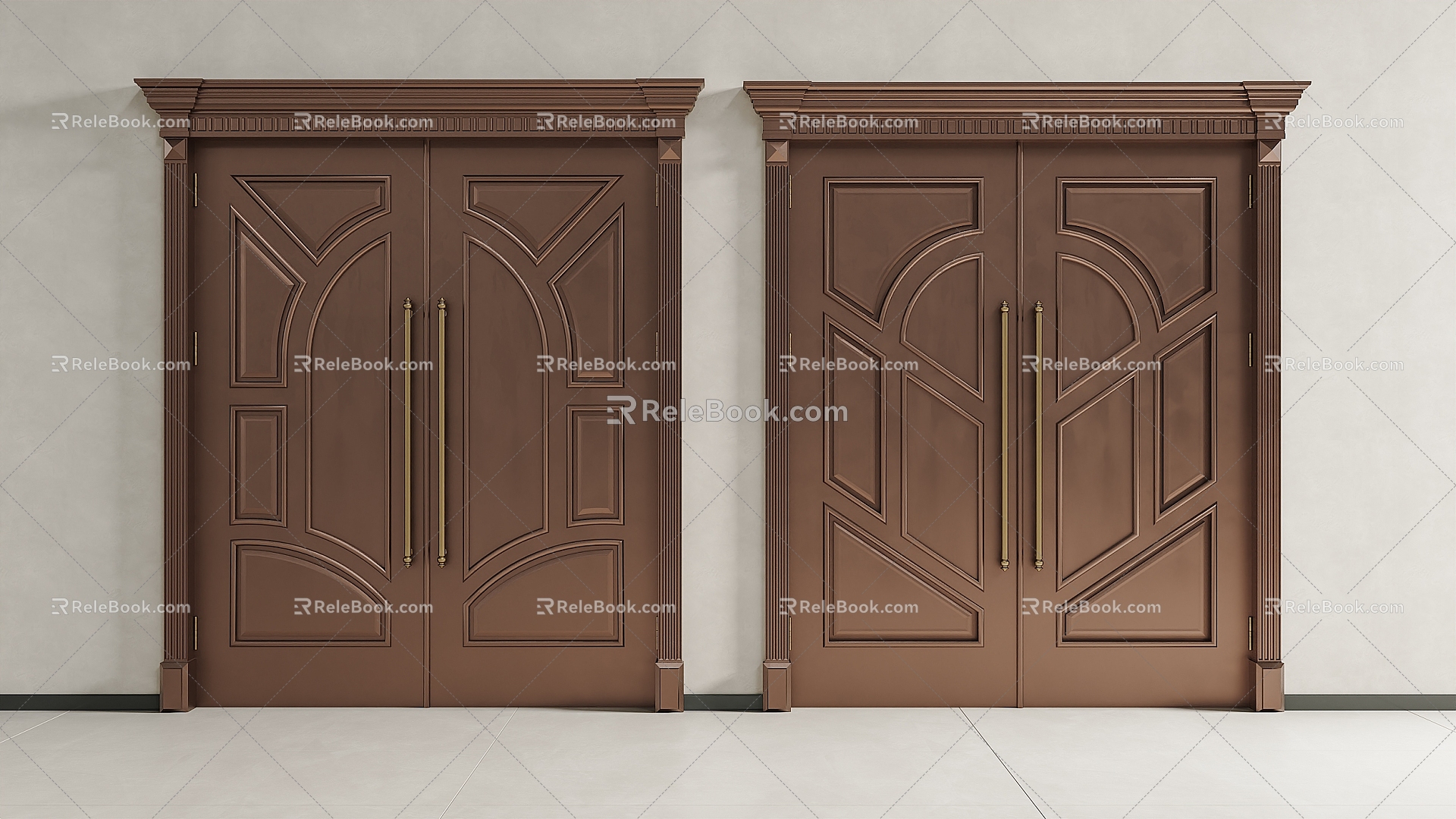 Copper entrance door copper door villa door opposite door entrance door double door 3d model