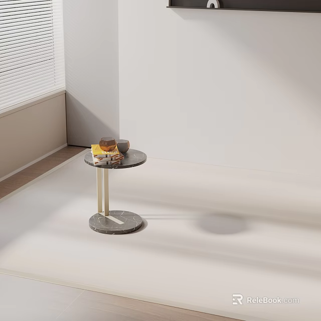 Round Marble Top Side Table with Metal Legs featuring Bread and Cup in Bright Light 3d model 