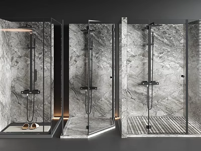 Modern Shower Head In Enclosure With Marble Walls And Glass Doors Design 3d model