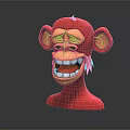 Red Monkey Head Sculpture With Exaggerated Grin And Cartoon Facial Features