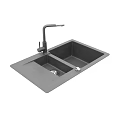 Gray Double Bowl Modern Kitchen Sink With Single Handle Faucet And Sleek Design