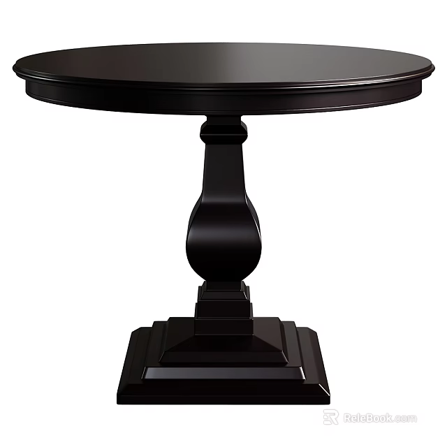 Elegant Dark Round Dining Table with Decorative Pedestal Base Design 3d model