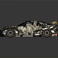 Black Sports Car With Gold Patterns Rear Spoiler And Yellow Wheels On Black Background