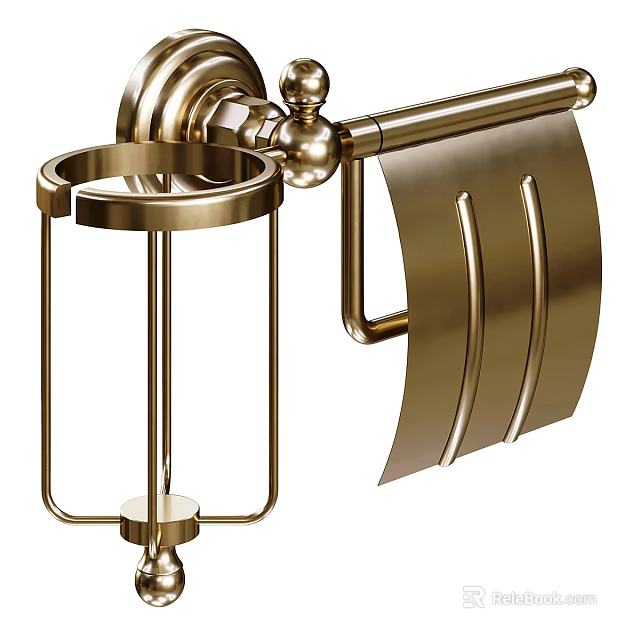 Elegant Brass Bathroom Accessories With Toilet Paper Holder And Tissue Cup Holder 3d model 