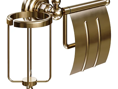 Elegant Brass Bathroom Accessories With Toilet Paper Holder And Tissue Cup Holder 3d model