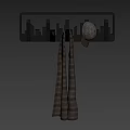 Black City Skyline Coat Rack With Plaid Coat And Hat 3d model