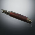 Elegant Vintage Fountain Pen With Red Wooden Barrel Metal Nib And Decorative Accents