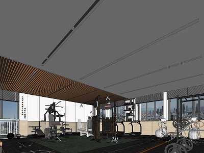 Spacious Modern Fitness Gym With Training Equipment And Large Windows 3d model