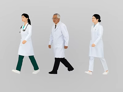 Three Medical Professionals in White Coats Walking Together 3d model