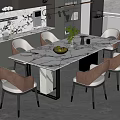 Elegant Modern Kitchen Area Featuring Marble Dining Table And Comfortable Chairs 3d model