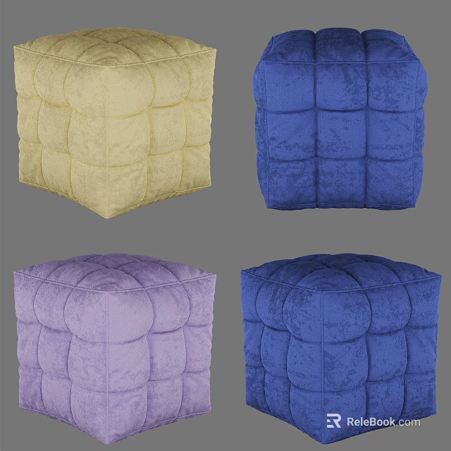 Plush Quilted Ottoman Poufs In Multiple Vibrant Colors For Living Room 3d model 