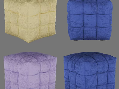 Plush Quilted Ottoman Poufs In Multiple Vibrant Colors For Living Room 3d model