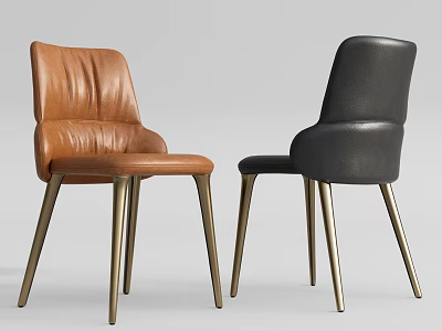 Stylish Modern Brown and Black Leather Dining Chairs With Gold Metal Legs 3d model