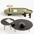 Modern Green Oval And Black Round Coffee Tables With Tray Books Stone Decor
