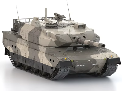 Modern Military Battle Tank Featuring Camouflage Paint Top Mounted Equipment And Main Gun Barrel 3d model