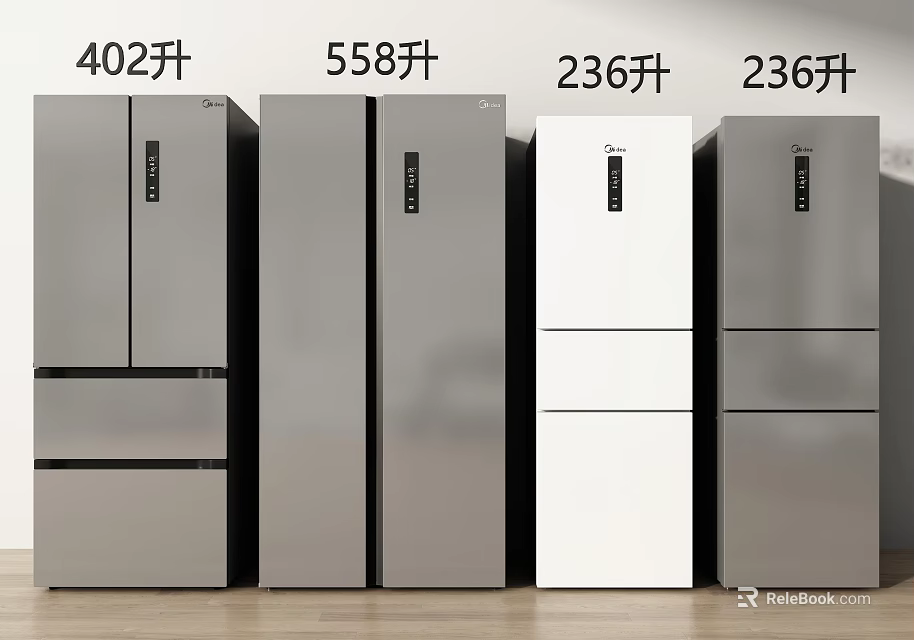 Different Capacity Fridge Freezers Including 402 558 And 236 Liters Models 3d model 