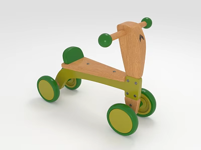 Toddler Wooden Walker with Green Wheels and Sturdy Handle Frame Design 3d model