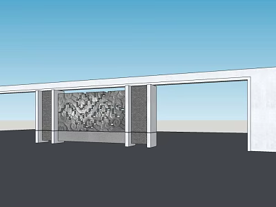 Modern Feature Wall With Intricate Carvings And White Architectural Frame Against Blue Sky 3d model