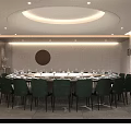 Elegant Modern Private Dining Room Interior With Round Table Green Chairs And Circular Decor 3d model