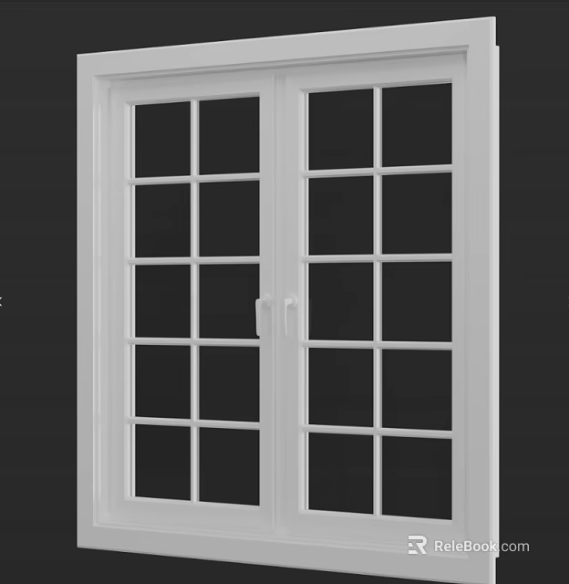 White Frame Double Casement Windows With Grid Panel Design For Home Exterior 3d model