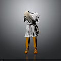 Fashionable Outfit Display With White Top Orange Pants Beige Brown Striped Shawl And Orange Shoes