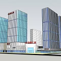 Modern Commercial Complex With High Rise Glass Buildings And Shopping Plaza Area