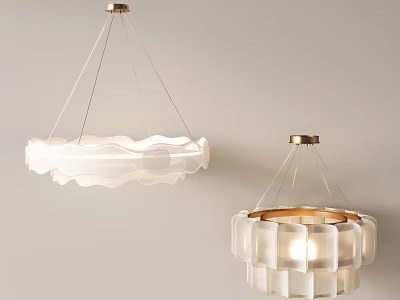Modern Hanging Chandeliers With White Wavy Shades And Gold Metal Accents 3d model