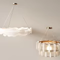 Modern Hanging Chandeliers With White Wavy Shades And Gold Metal Accents