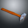 Vintage Hammer Weapon with Wooden Handle and Metal Head Featuring Cross Symbol