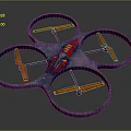 Modern Blue Drone Design With Four Propellers Red Accents And Circular Frames 3d model