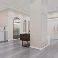 Modern Minimalist Clothing Store Interior With Hanging Racks Fitting Room And Cashier Desk
