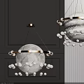 Modern Moon Shaped Chandelier With Brass Frame And White Spherical Decorations