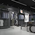 Modern Clothing Store Interior With Mannequins Displayed Clothes And Lighting Racks