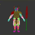 Detailed 3D Warrior Figure With Horned Helmet Armor Leg Guards And Glowing Spear