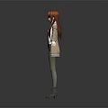 3D Character With Red Hair Beige Coat White Shirt Red Tie Arms Outstretched Gray Background