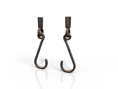 Vintage Industrial Black Metal Lighting Fixture Set With Two Hooks On White Background 3d model