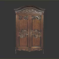 Antique Wooden Cabinet With Intricate Carved Patterns And Classic Design