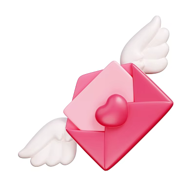 Adorable Decorative Ornament Set Featuring Pink Envelope Heart And White Wings 3d model