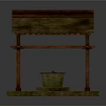 Traditional Wooden Architectural Structure With Thatched Roof And Stone Well Basin On Square Base
