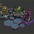 Game Movie Characters In Futuristic Sci-Fi Hexagonal Platforms With Glowing Elements And Technological Design 3d model