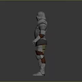 Silver Plated Medieval Knight Armor With Red Leather Accents In Standing Pose