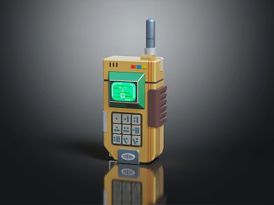Vintage Golden Cell Phone With Antenna Green Screen And Retro Keypad Design 3d model