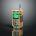 Vintage Golden Cell Phone With Antenna Green Screen And Retro Keypad Design
